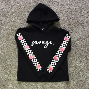 Black savage girl jacket with checkered sleeves